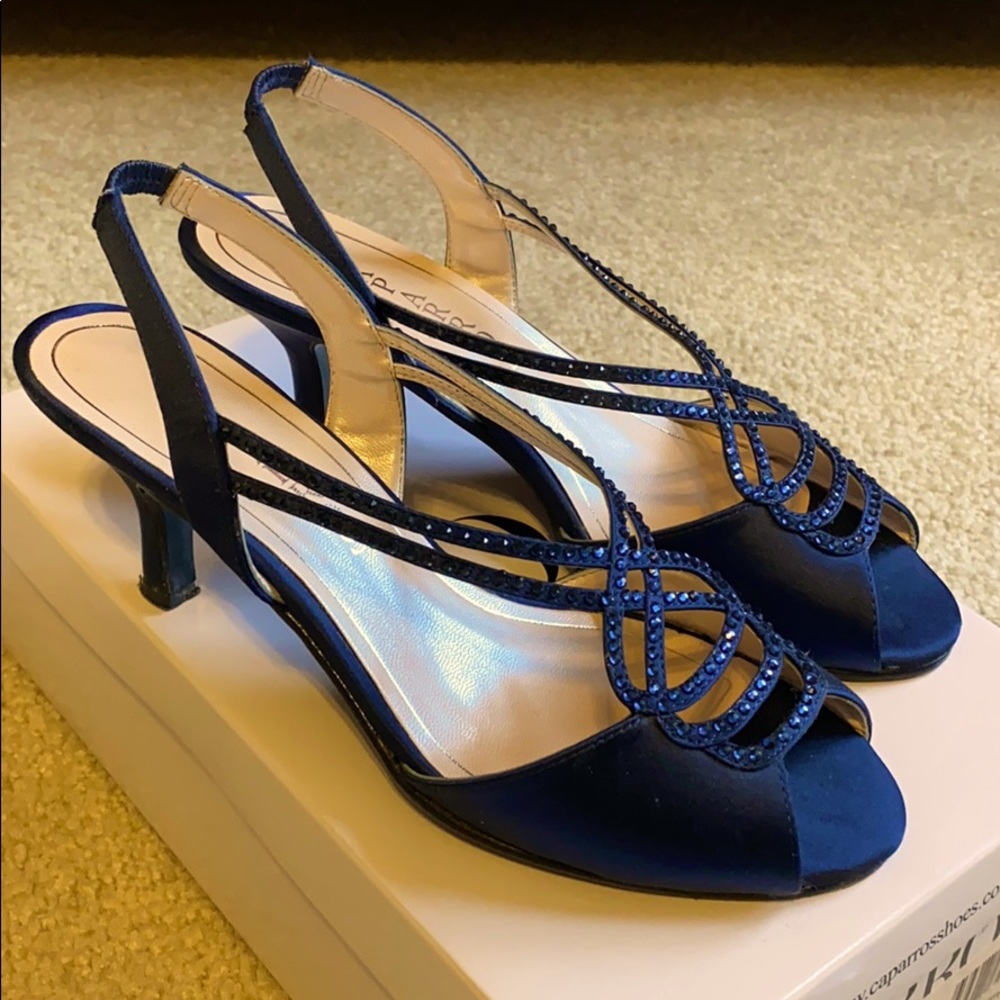 Caparros Navy peep toe sling back heels 6.5M box